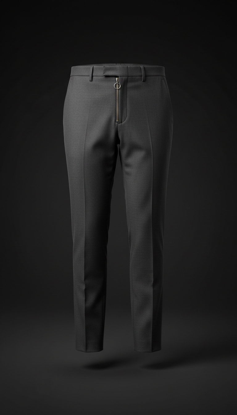 Graphite Tailored Trousers With Silver Zipper Detail